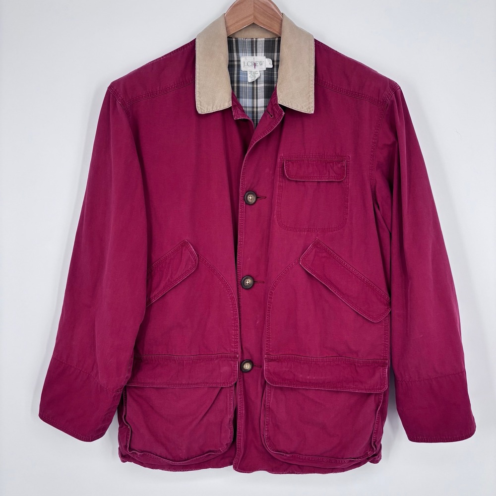 VTG J Crew Oarsman Barn Jacket Field Coat Men Small Burgundy Cotton Canvas